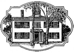 Woodcut image of library building